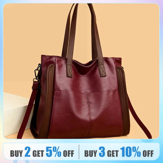 Fashion Women Handle Bag Vintage PU Leather Crossbody Tote Bag Female Luxury Handbag Large Capacity Shoulder Bag for Women